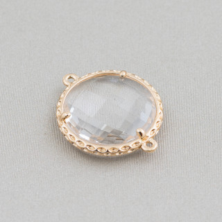 Messing-Komponentenverbinder mit eingebetteten Kristallen, rund, 18 mm, 10 Stück, golden, transparent, weiß