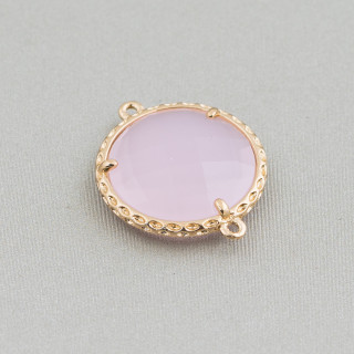 Connettore Componente Di Ottone Con Cristalli Incastonati Tondo 18mm 10pz Dorato Rosa