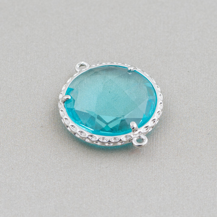 Conector de componente de latón con cristales incrustados, redondo, 18 mm, 10 piezas, chapado en rodio celestial