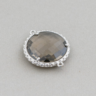 Connettore Componente Di Ottone Con Cristalli Incastonati Tondo 18mm 10pz Rodiato Fume'