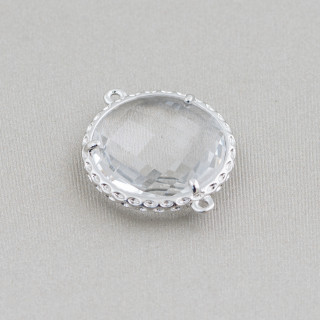 Connettore Componente Di Ottone Con Cristalli Incastonati Tondo 18mm 10pz Rodiato Trasparente