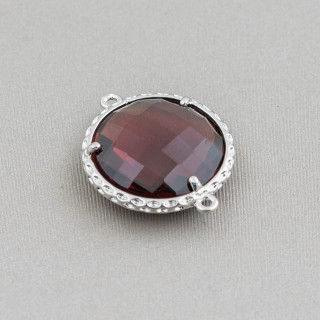 Connecteur Composant Laiton Avec Cristaux Incorporés Rond 18mm 10pcs Rhodié Bordeaux