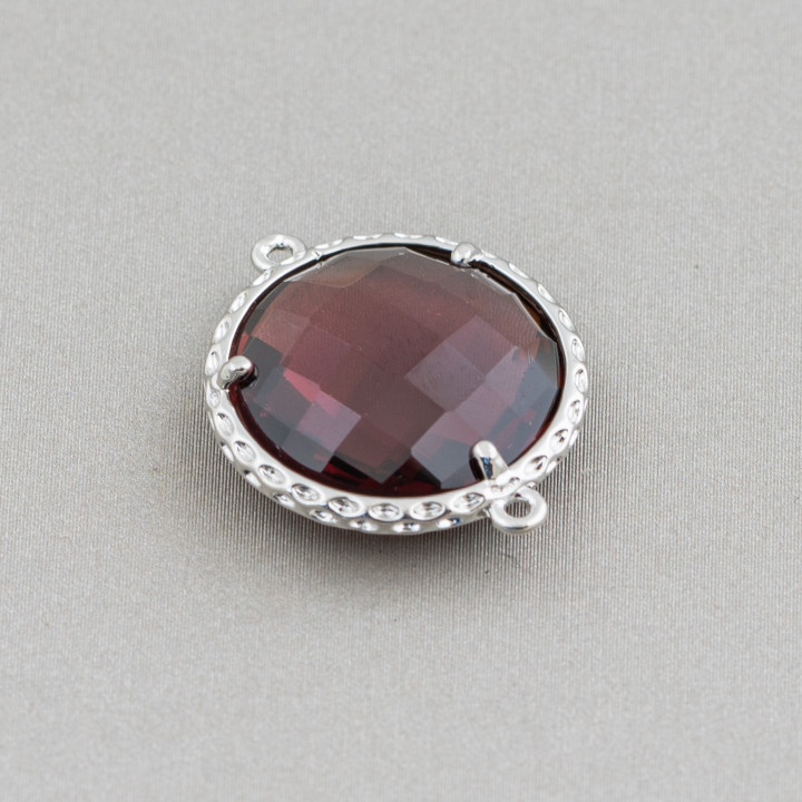 Σύνδεσμος ορειχάλκινου εξαρτήματος με ενσωματωμένους κρυστάλλους Στρογγυλός 18mm 10τμχ Ρόδιο επιμεταλλωμένο κρασί