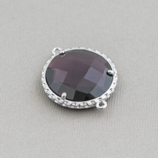 Connettore Componente Di Ottone Con Cristalli Incastonati Tondo 18mm 10pz Rodiato Viola