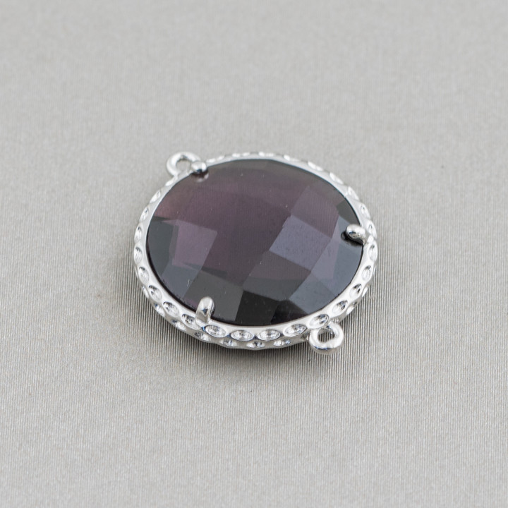 Connettore Componente Di Ottone Con Cristalli Incastonati Tondo 18mm 10pz Rodiato Viola