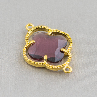 Connecteur Composant Laiton Avec Cristaux Oeil De Chat Ensemble Trèfle À Quatre Feuilles 20x28mm 10pcs Doré Violet