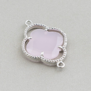 Conector de componente de latón con juego de cristales de ojo de gato Trébol de cuatro hojas 20x28 mm 10 piezas Rodio rosa