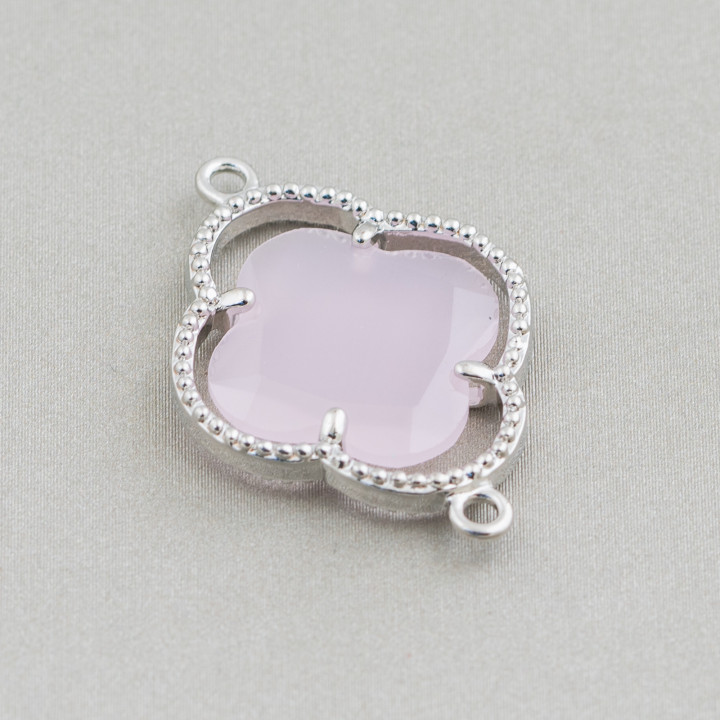 Connecteur Composant Laiton Avec Cristaux Oeil De Chat Trèfle À Quatre Feuilles 20x28mm 10pcs Rhodium Rose