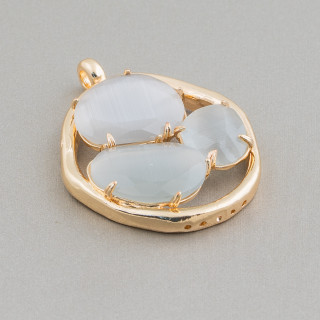 3 Stein Cat Eye Messing Komponentenverbinder 32 x 41 mm 4 Stück Goldgrau