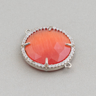Connecteur Composant Laiton avec Oeil de Chat et Zircons Intégrés 20mm 6pcs Orange Rhodium