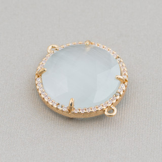 Connecteur de composant en laiton avec oeil de chat et zircons intégrés 20mm 6pcs blanc doré