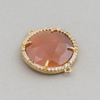 Messing-Komponentenverbinder mit eingebettetem Katzenauge und Zirkonen 20 mm, 6 Stück, goldbraun