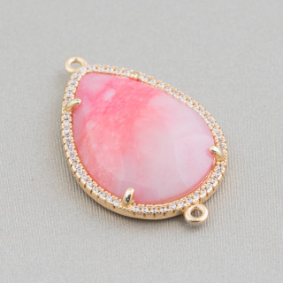 Conector de componente de latón con ojo de gato incrustado y circonitas de 22x30 mm con 2 anillos 6 piezas de piel naranja dorad