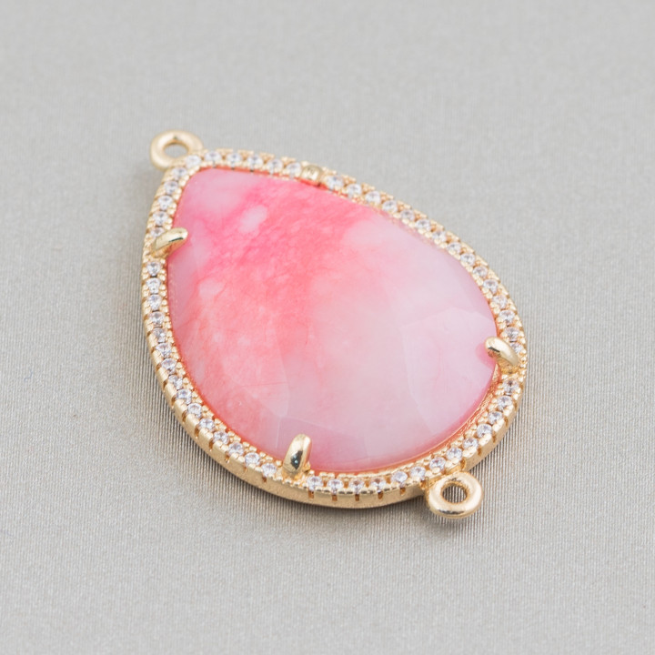 Messing-Komponentenverbinder mit eingebettetem Katzenauge und Tropfenzirkonen 22 x 30 mm mit 2 Ringen 6 Stück goldene orangefarb