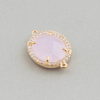 Connecteur de composants en laiton avec oeil de chat et zircons ovales intégrés 16x18mm 10pcs doré rose