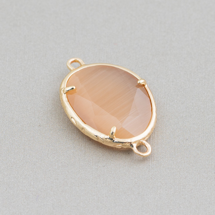 Connettore Componente Di Ottone Con Occhio Di Gatto Incastonati Irregolare 15x20mm 2 Anellini 10pz Dorato Marrone Chiaro