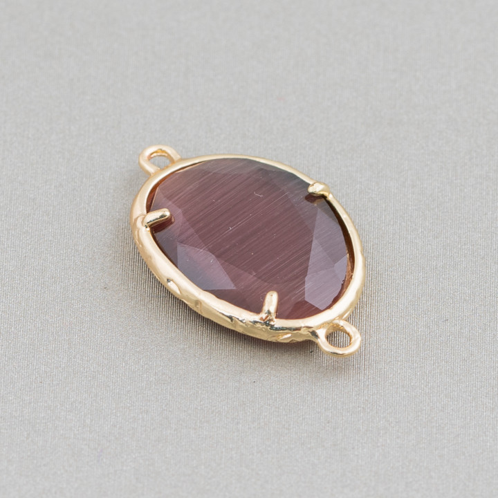 Conector de componente de latón de ojo de gato integrado irregular 15x20 mm 2 anillos 10 piezas Púrpura dorada