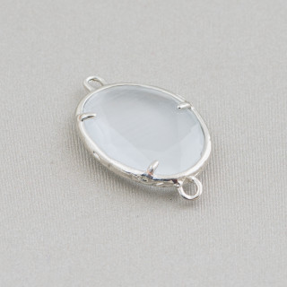 Conector Latón Componente Con Ojo De Gato Incrustado Irregular 15x20mm 2 Anillos 10pcs Rodio Blanco