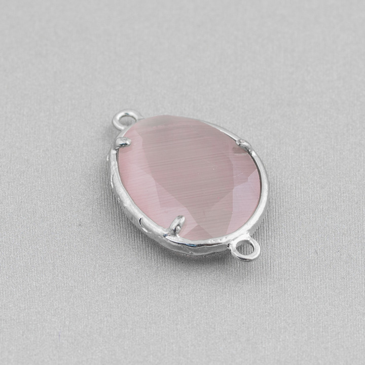 Connecteur Composant Laiton Avec Oeil de Chat Incrusté Irrégulier 15x20mm 2 Anneaux 10pcs Poudre de Rhodium