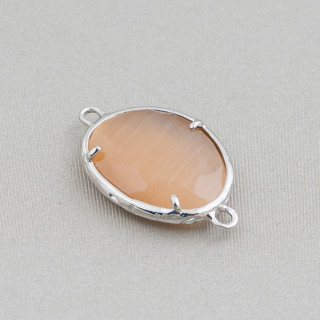 Connettore Componente Di Ottone Con Occhio Di Gatto Incastonati Irregolare 15x20mm 2 Anellini 10pz Rodiato Marrone Chiaro