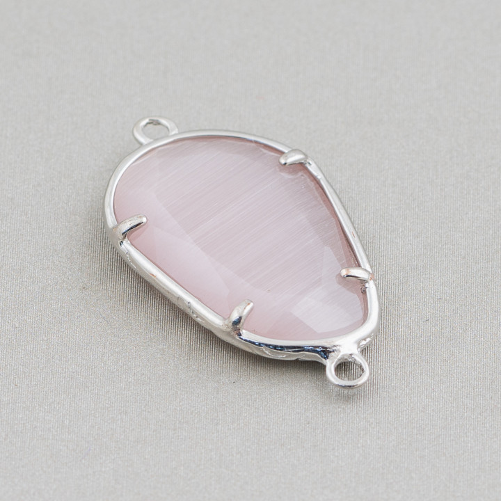 Connecteur de composant en laiton oeil de chat intégré irrégulier 17x24mm 10pcs poudre de rhodium