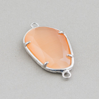 Connecteur de composant en laiton oeil de chat intégré irrégulier 17x24mm 10pcs Rhodium Peach
