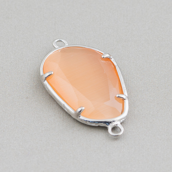 Connecteur de composant en laiton oeil de chat intégré irrégulier 17x24mm 10pcs Rhodium Peach