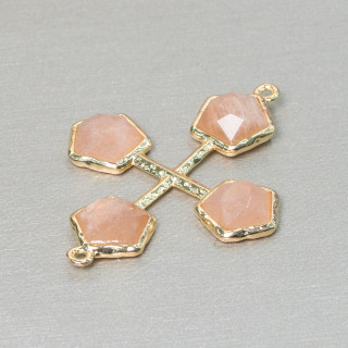 Conector de componente de latón con piedras cruzadas con 2 anillos 32x40mm 1pc