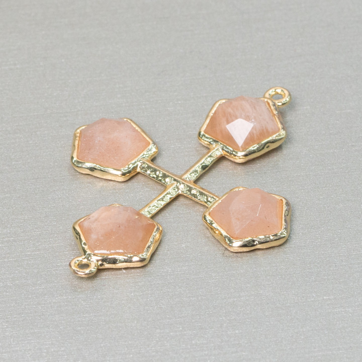 Verbindungsstück aus Messing mit Kreuz Steinbesatz mit 2 Ringen 32x40mm 1St