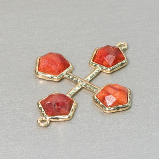 Brass Component Connector With Stones Set In A Cross With 2 Rings 32x40mm 1pc Madrepora