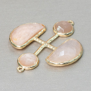 Conector de componente de latón con piedras cruzadas con 2 anillos 36x43mm 1pc