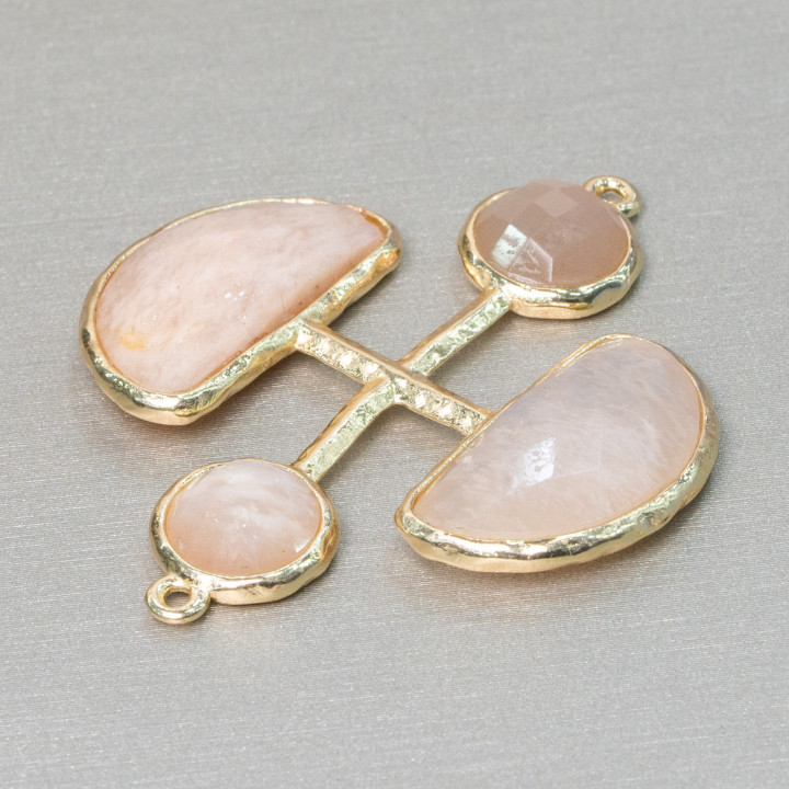 Brass Component Connector With Stones Set In A Cross With 2 Rings 36x43mm 1pc