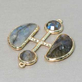 Conector de componente de latón con piedras cruzadas con 2 anillos 36x43mm 1pc labradorita