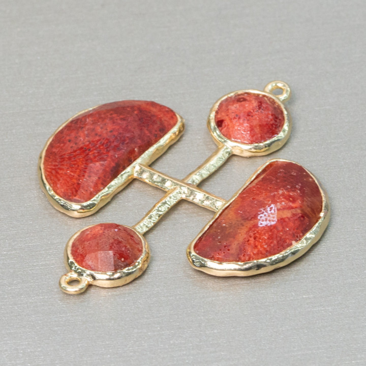 Brass Component Connector With Cross-Set Stones With 2 Rings 36x43mm 1pc Madrepora