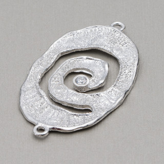 Brass Component Connector With Oval Zircon 30x50 10pcs Rhodium Plated