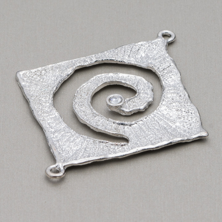 Brass Component Connector With Zircon Rhombus 50x60 10pcs Rhodium Plated