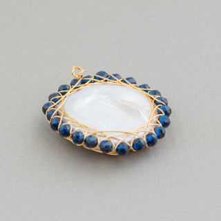 River Pearls Komponentenverbinder mit verdrehten Steinen im Diamantschliff, 26 mm, 1 Stück, blau