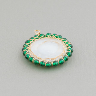 Conector de componente River Pearls con piedras retorcidas de corte de diamante 26 mm 1 pieza verde