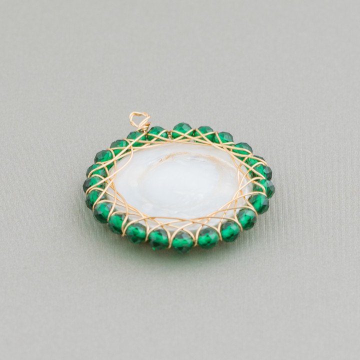 Conector de componente River Pearls con piedras retorcidas de corte de diamante 26 mm 1 pieza verde