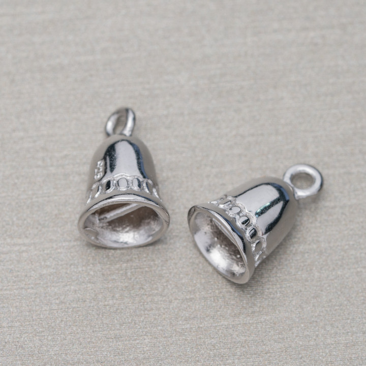925 Silver Bell Cups 07x12mm 10pcs Rhodium Plated