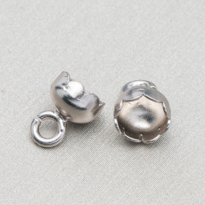 925 Silver Cups Terminal for Lacquer Wax 6.5x8mm 15pcs Rhodium Plated