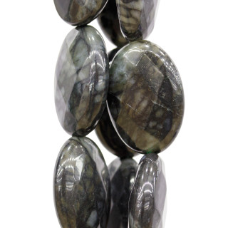 Oceanic Jasper Black Leopard Oval Flat Faceted 13x18mm