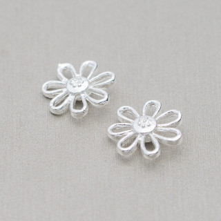 Brass Connector Spacer Daisy Flower 12x12mm 110pcs Silver