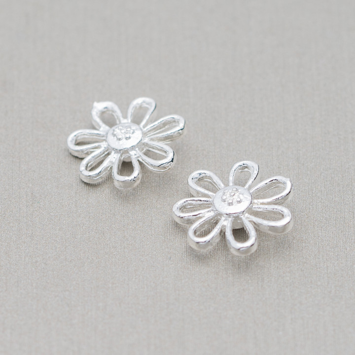 Distanziatore Connettore Di Ottone Fiore Margherita 12x12mm 110pz Argentato