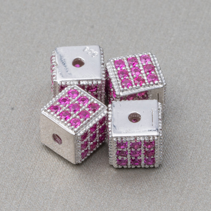 Ασημένιο 925 Spacer Cube 5,5mm μικρής τρύπας με ρόδιο επιμεταλλωμένο με ρουμπινί ζιργκόν 8 τμχ