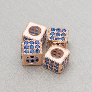 925 Sterling Silber Abstandshalter 6mm breites Loch 3,8mm Würfel Roségold mit Zirkonia Saphir 10St