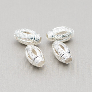 Scratched Oval Brass Spacer 07x12mm With 3mm Wide Hole 60gr 125pcs approx. Silvered