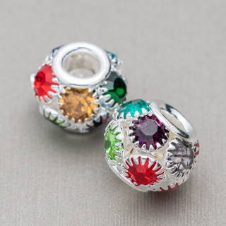 Abstandskugeln Messing und Strass 10 mm breites Loch 40 Stück Mehrfarbig Silber