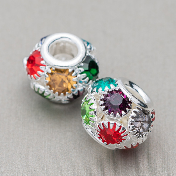 Spacer Brass Balls and Rhinestones 12mm Large Hole 34 τμχ Πολύχρωμο Ασημί
