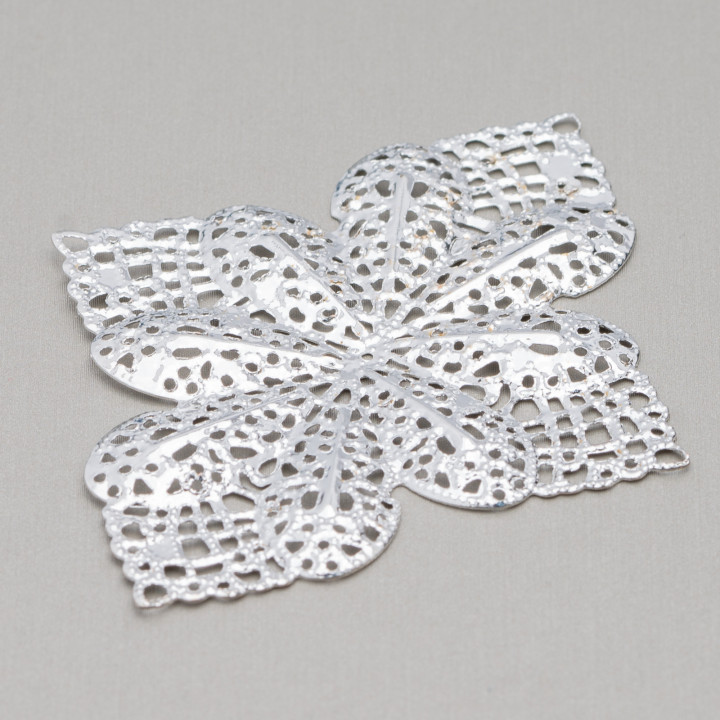 Brass Filigree Rhombus 65x77mm 20pcs Rhodium Plated